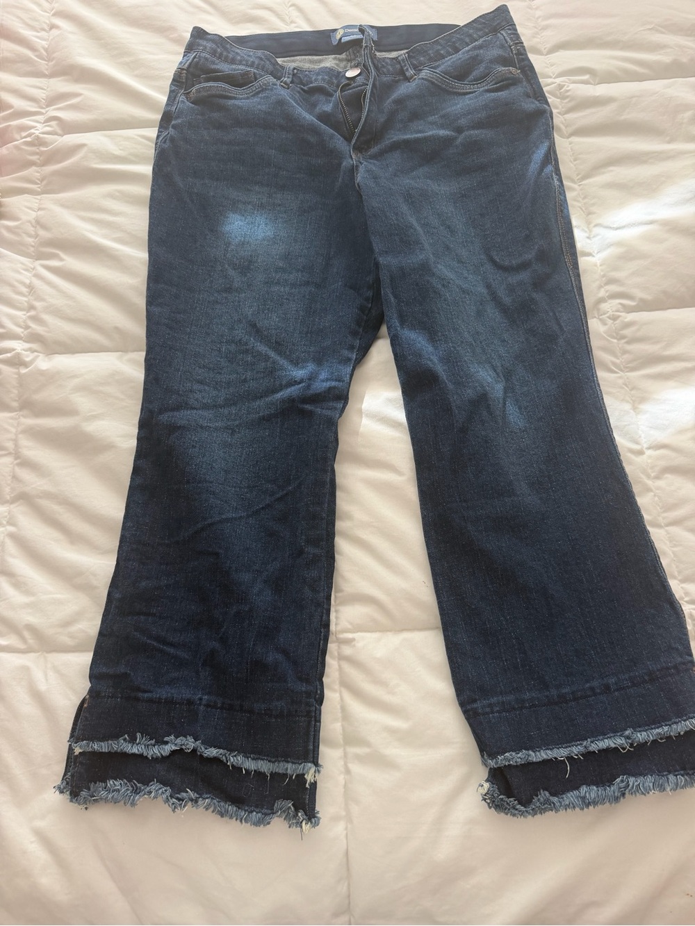 Democracy Dark Blue Frayed Hem Crop Jeans